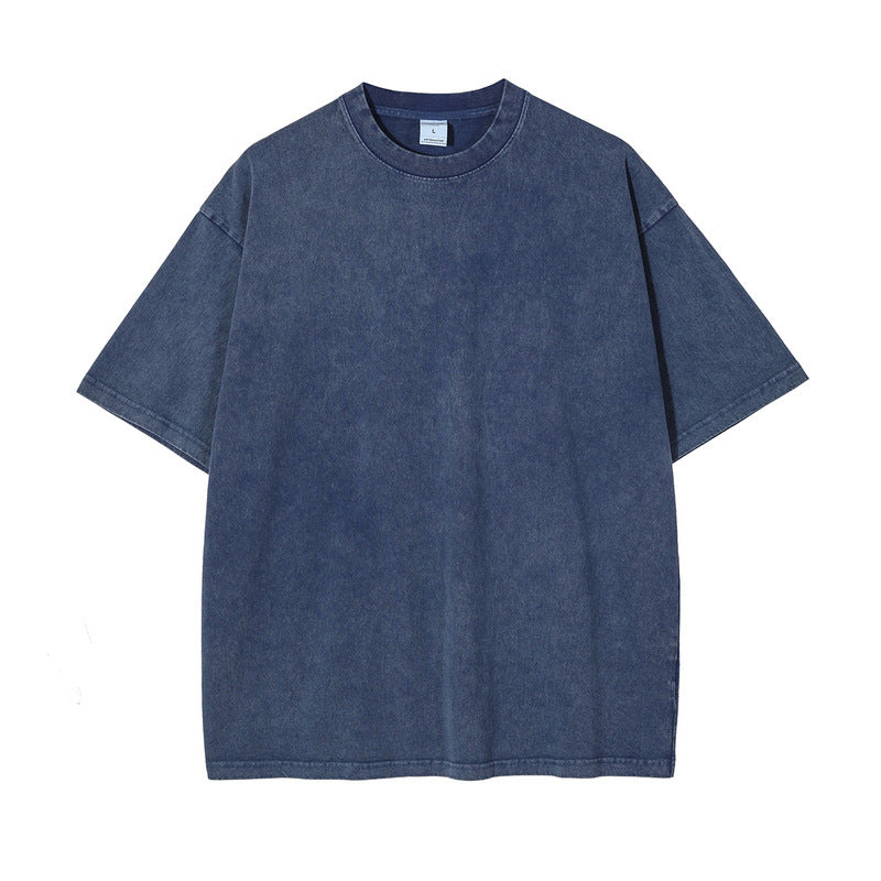 Men's street retro washed distressed OVERSIZE snowflake round neck short-sleeved T-shirt