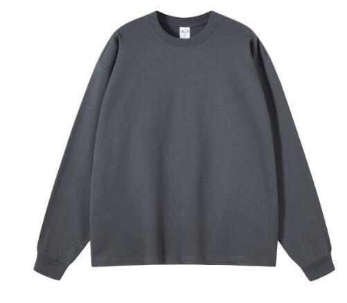 Men's street oversize round neck solid color cotton long-sleeved T-shirt