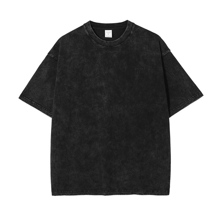 Men's street retro washed distressed OVERSIZE snowflake round neck short-sleeved T-shirt