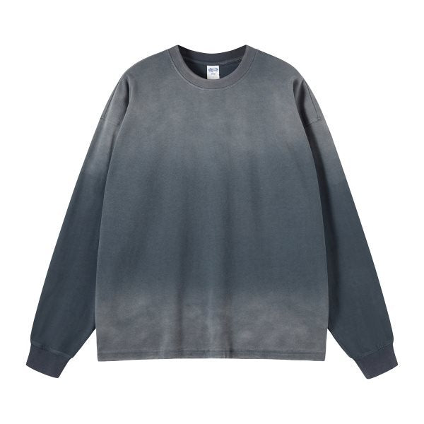 Men's street retro washed gradient oversize cotton long-sleeved T-shirt