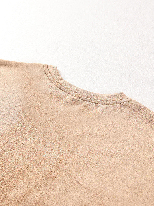 Men's Street Vintage Suede Round Neck Long Sleeve T-Shirt