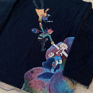 Casual long-sleeved black Tapestry Crewneck