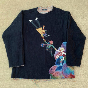 Casual long-sleeved black Tapestry Crewneck